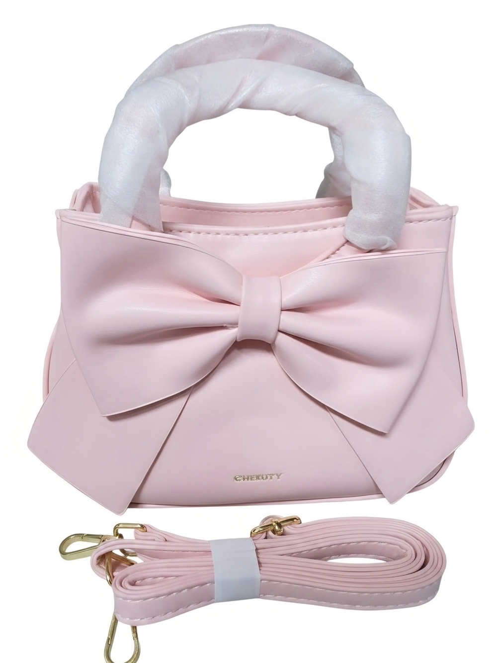 Pink Bow Mini Handbag with Detachable Strap